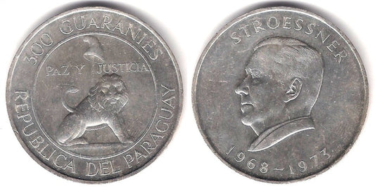 (29) Paraguay. 1968. 300 Guaranies (EBC+) (Plata)