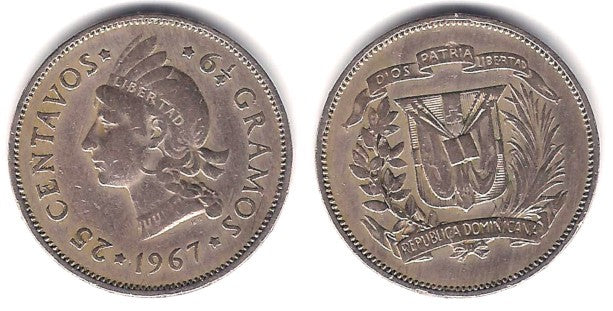 (20a.1) República Dominicana. 1967. 25 Centavos (MBC-)