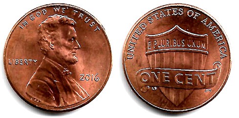 (468) Estados Unidos de América. 2016. 1 Cent (SC-)