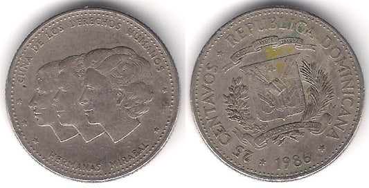 (61.2) República Dominicana. 1986. 25 Centavos (BC)