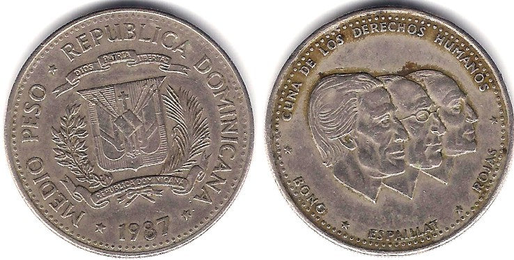 (62.2) República Dominicana. 1968. ½ Peso (MBC)