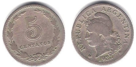 (34) Argentina. 1922. 5 Centavos (BC)