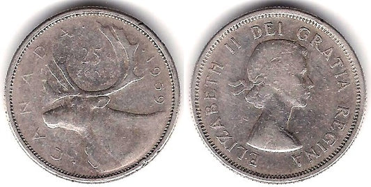 (52) Canadá. 1959. 25 Cents (BC+) (Plata)