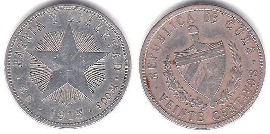 (13.2) Cuba. 1915. 20 Centavos (MBC) (Plata)
