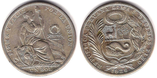 (218.1) Perú. 1926. 1 Sol (EBC) (Plata)