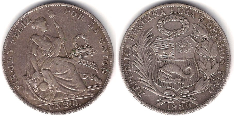 (218.2) Perú. 1930. 1 Sol (MBC) (Plata)