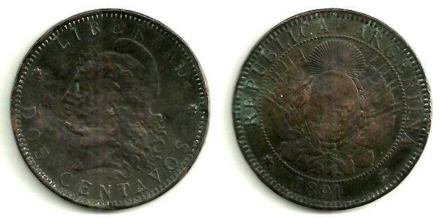 (33) Argentina. 1891. 2 Centavos (MBC)