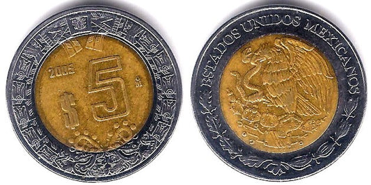 (605) Estados Unidos Mexicanos. 2005. 5 Pesos (MBC-)