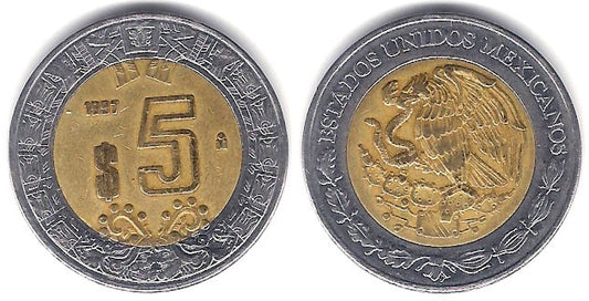 (605) Estados Unidos Mexicanos. 1997. 5 Pesos (BC+)