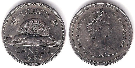 (60.2a) Canadá. 1988. 5 Cents (MBC)