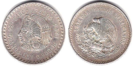 (465) Estados Unidos Mexicanos. 1948. 5 Pesos (MBC+) (Plata)