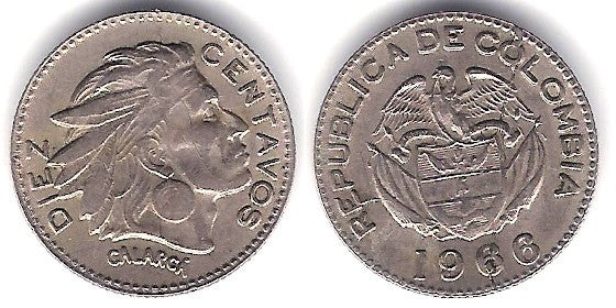 (212.2) Colombia. 1966. 10 Centavos (MBC+)
