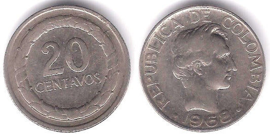 (227) Colombia. 1968. 20 Centavos (MBC)