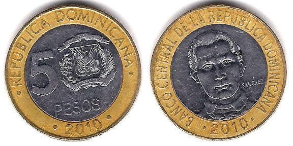 (89) República Dominicana. 2010. 5 Pesos (MBC-)