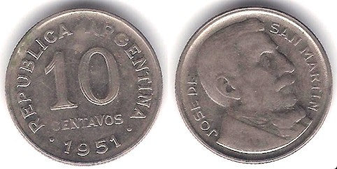 (47) Argentina. 1951. 10 Centavos (MBC+)