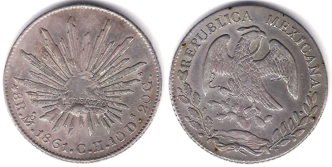 (377.10) República Mexicana. 1861. 8 Reales (MBC+) (Plata) Ceca de Ciudad de Mexico CH