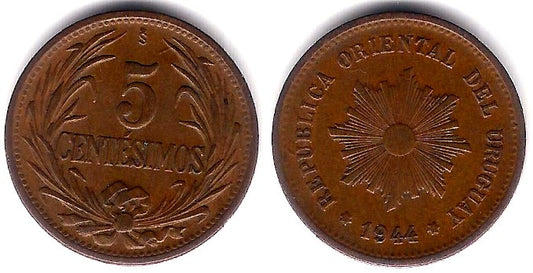(21a) Uruguay. 1944. 5 Centesimos (MBC+)
