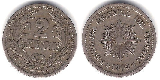 (20) Uruguay. 1909. 2 Centesimos (BC+)