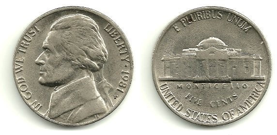 (A192) Estados Unidos de América. 1981(P). 5 Cents (MBC)