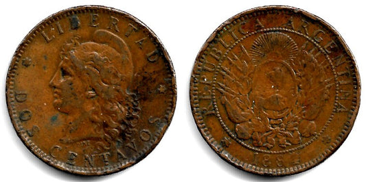 (33) Argentina. 1884. 2 Centavos (BC/BC+)