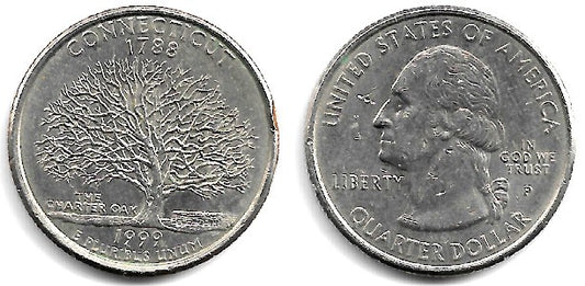 (297) Estados Unidos de América. 1999(P). Quarter Dollar (MBC) Connecticut