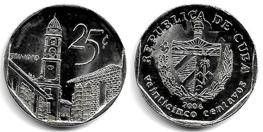 (577.2) Cuba. 2006. 25 Centavos (EBC) Exceso de metal en reverso