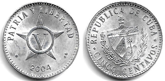 (34) Cuba. 2004. 5 Centavos (SC)