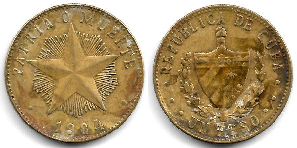 (105) Cuba. 1984. 1 Peso (BC) Manchas