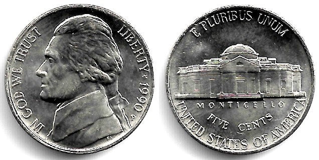 (A192) Estados Unidos de América. 1990(P). 5 Cents (SC)