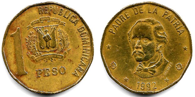 (80.1) República Dominicana. 1992. 1 Peso (BC)