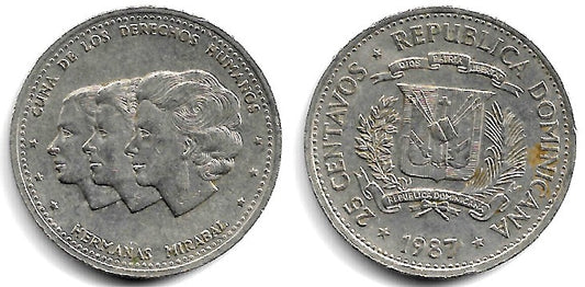(61.2) República Dominicana. 1987. 25 Centavos (MBC/MBC-)