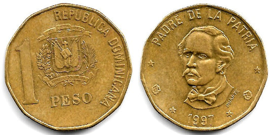 (80.3) República Dominicana. 1997. 1 Peso (MBC+)