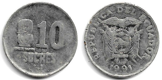 (92.2) Ecuador. 1991. 10 Sucres (RC)