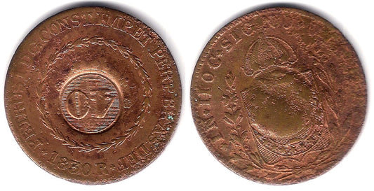 (444.1) Brasil. 1835(1830R). 40 Reis sobre 80 Reis (BC+)