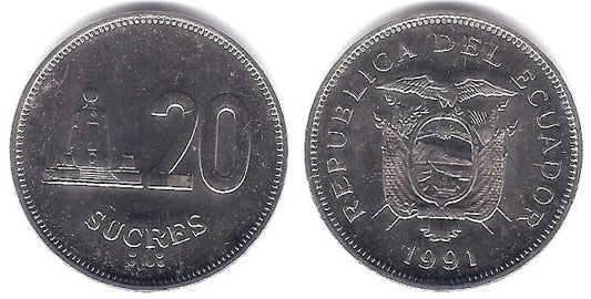 (94.2) Ecuador. 1991. 20 Sucres (SC-)