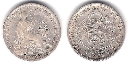 (204.2) Perú. 1903. 1 Dinero (MBC) (Plata)