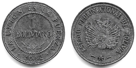 (217) Bolivia. 2012. 1 Boliviano (MBC+)