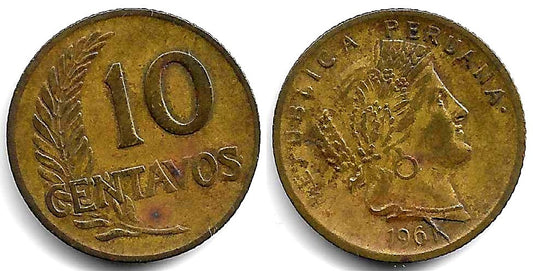 (224.2) Perú. 1961. 10 Centavos (MBC) Exceso de Metal